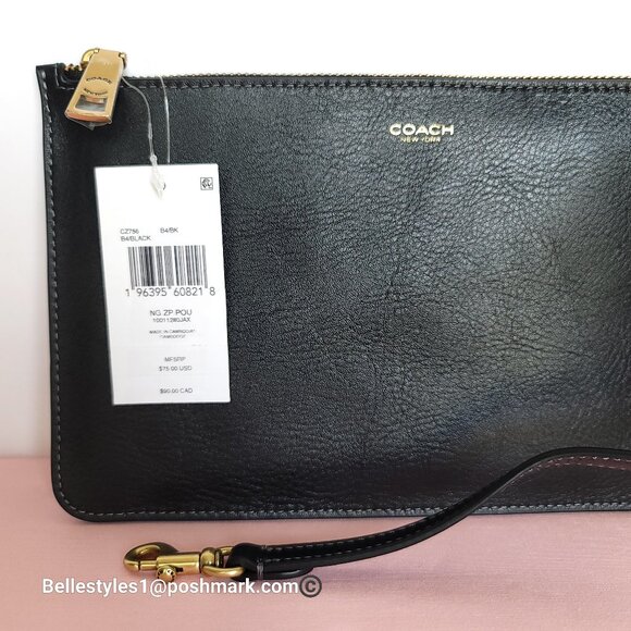 COACH New York Natural Grain Leather Top-Zip Pouch with Dog-clip Leash -Black ⭐ - Picture 16 of 16